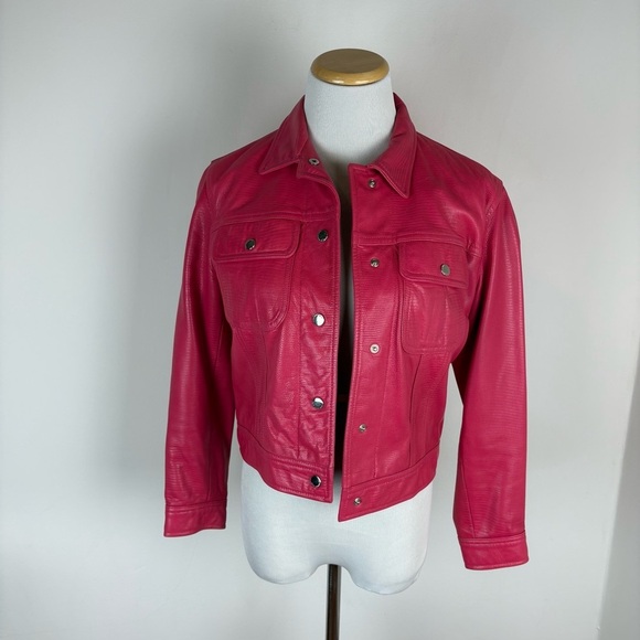 Vintage Ralph Lauren Black Label Hot Pink Leather Jacket Size 6
